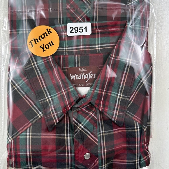 Vtg Wrangler Short Sleeve Western Shirt Men Size XL Pearl Snap Green Red Plaid - Picture 11 of 11